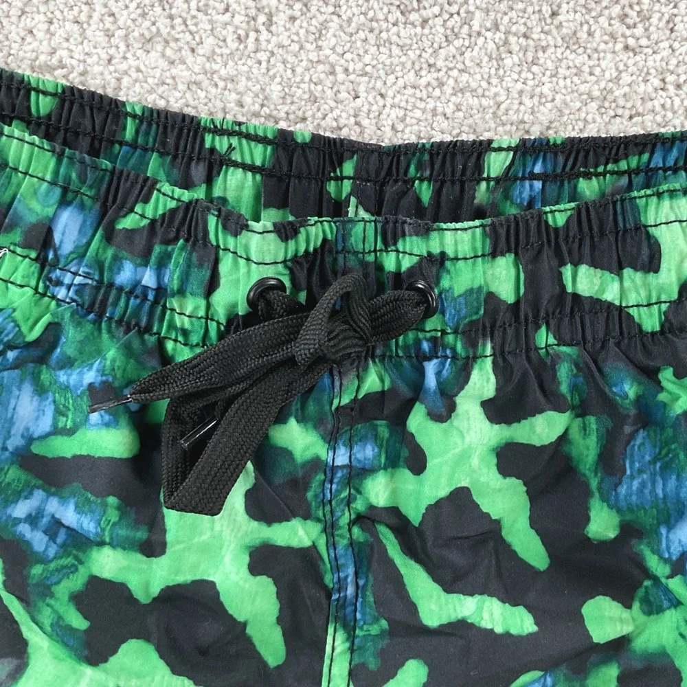 Kanu Surf Mens Hydro Swim Trunks Green Black‎ Abstract Camo Mesh Lined Large NEW
